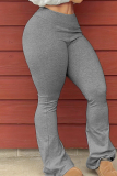 Grey Casual Sportswear Bodycon High Waist Flared Pants Trousers
