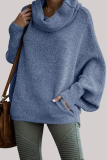 Dark Grey Loose Casual Knitting Turtleneck Long Batwing Sleeve Fall Winter Sweater Blouses Tops