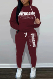 White Sportwear Casual Letter Print Hooded Long Sleeve Sweatshirt and Pencil Sweatpants Fall Winter Two Pieces Sweatsuits Sets