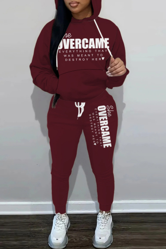White Sportwear Casual Letter Print Hooded Long Sleeve Sweatshirt and Pencil Sweatpants Fall Winter Two Pieces Sweatsuits Sets
