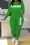 White Sportwear Casual Letter Print Round Neck Long Sleeve Sweatshirt and Pencil Sweatpants Fall Winter Two Pieces Sweatsuits Sets