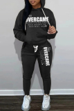 White Sportwear Casual Letter Print Hooded Long Sleeve Sweatshirt and Pencil Sweatpants Fall Winter Two Pieces Sweatsuits Sets