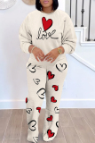 Dark Grey Sportwear Casual Letter Lip Leopard Print Round Neck Long Sleeve Sweatshirt and Straight Sweatpants Fall Winter Two Pieces Sweatsuits Sets