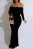 Black Off Shoulder Long Sleeve Vacation Wrap Bodycon Maxi Dresses