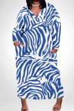 Black Red Stripe Print V Neck Long Sleeve Ankle Length Casual Outings Plus Size Straight Loose Tunic Maxi Dress With Pocket