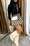 Black Plaid Loose High Waist Speaker Bubble Mini Skirts Bottoms