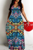 Light Green Floral Print Sleeveless Backless Spaghetti Strap Casual Outing Straight Loose Maxi Dress