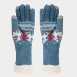 Red Christmas Reindeer Pattern Wapiti Contrast Knitted Hat Scarf Gloves Set