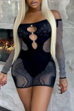 Black Sexy Party Club Cut Out See-Through Off Shoulder Long Sleeve Skinny Rompers