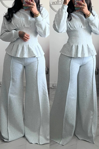 Casual Daily Solid Color Ruched Irregular O Neck Two Pieces
