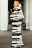 White Floral Polka Dot Print Off Shoulder Long Sleeve One Step Skirt Vacation Boho Maxi Dresses