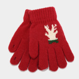 Red Christmas Contrast Reindeer Antler Decor Knitted Scarf Hat Gloves Three Piece Set