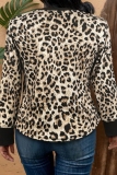 Casual Leopard Print Patchwork V Neck Plus Size Tops