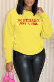Brown Loose Casual Fleece-lined Letter Print Round Neck Long Sleeve Sweatshirt Tops