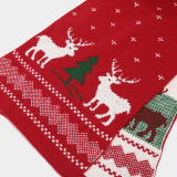 Red Christmas Reindeer Pattern Wapiti Contrast Knitted Hat Scarf Gloves Set