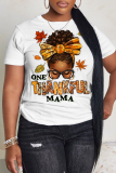 White Brown Casual African Girl Print Round Neck Short Sleeve T-Shirts Tops