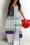 Light Green Floral Print Sleeveless Backless Spaghetti Strap Casual Outing Straight Loose Maxi Dress