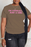 Brown Casual Letter Print Round Neck Short Sleeve T-Shirts Tops