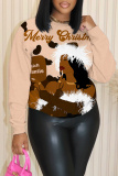Red Loose Casual African Girl Print Round Neck Long Sleeve Fall Winter  Fleece-lined Sweatshirt Tops