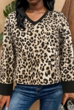 Casual Leopard Print Patchwork V Neck Plus Size Tops