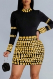 Black Hot Drill Half A Turtleneck Long Sleeve Wrapped Skirt Formal Evening Party Prom Bodycon Mini Dresses