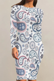 Apricot Floral Letter Print O Neck Long Sleeve Casual Outing Bodycon Pencil Midi Dress