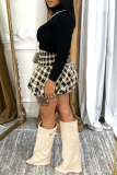Black Plaid Loose High Waist Speaker Bubble Mini Skirts Bottoms