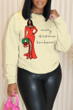 Red Loose Casual African Girl Print Round Neck Long Sleeve Fall Winter  Fleece-lined Sweatshirt Tops