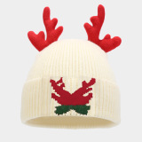 Red Christmas Contrast Reindeer Antler Decor Knitted Scarf Hat Gloves Three Piece Set