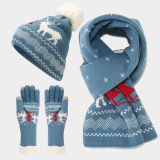 Red Christmas Reindeer Pattern Wapiti Contrast Knitted Hat Scarf Gloves Set