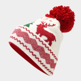 Red Christmas Reindeer Pattern Wapiti Contrast Knitted Hat Scarf Gloves Set