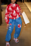 Black Red Christmas letetr Plaid Print Round Neck Long Sleeve Sweatshirt and Patch Sweatpants Fall Winter Two Pieces Sweatsuits Sets