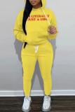 Brown Sportwear Casual Letter Print Hooded Long Sleeve Sweatshirt and Pencil Sweatpants Fall Winter Two Pieces Sweatsuits Sets