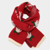 Red Christmas Contrast Reindeer Antler Decor Knitted Scarf Hat Gloves Three Piece Set