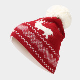 Red Christmas Reindeer Pattern Wapiti Contrast Knitted Hat Scarf Gloves Set