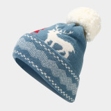 Red Christmas Reindeer Pattern Wapiti Contrast Knitted Hat Scarf Gloves Set