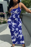 Purple Casual Floral Print Sleeveless Backless Spaghetti Strap U Neck Vacation Bodycon Maxi Slip Dress