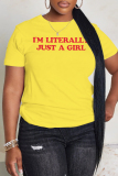 Brown Casual Letter Print Round Neck Short Sleeve T-Shirts Tops