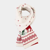 Red Christmas Reindeer Pattern Wapiti Contrast Knitted Hat Scarf Gloves Set