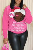 Red Loose Casual African Girl Print Round Neck Long Sleeve Fall Winter  Fleece-lined Sweatshirt Tops