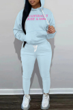 Brown Sportwear Casual Letter Print Hooded Long Sleeve Sweatshirt and Pencil Sweatpants Fall Winter Two Pieces Sweatsuits Sets