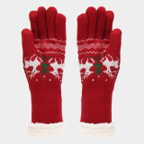 Red Christmas Reindeer Pattern Wapiti Contrast Knitted Hat Scarf Gloves Set