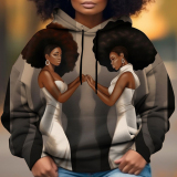Off-white Casual Figure Africa Girl Print Draw String Hooded Collar Long Sleeve Fall Winter Sweatshirts Tops