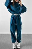 Brown Sportwear Casual Hooded Long Sleeve Sweatshirt and Cargo Sweatpants Fall Winter Two Pieces Sweatsuits Sets
