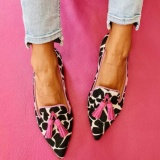 Leopard Casual Daily Fall Spring Fringed Trim Pointed Comfortable Slip-On Low Heel Flats Shoes