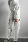 Brown Sportwear Casual Hooded Long Sleeve Sweatshirt and Cargo Sweatpants Fall Winter Two Pieces Sweatsuits Sets