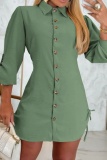 Apricot Turndown Collar Long Sleeve Lace Up Buttons Vacation Formal Office Casual Shirt Mini Dresses