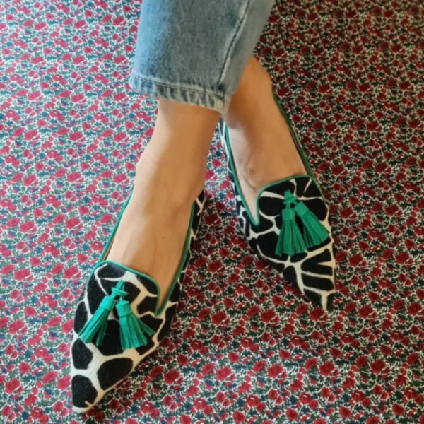 Leopard Casual Daily Fall Spring Fringed Trim Pointed Comfortable Slip-On Low Heel Flats Shoes