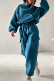 Brown Sportwear Casual Hooded Long Sleeve Sweatshirt and Cargo Sweatpants Fall Winter Two Pieces Sweatsuits Sets
