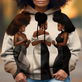 Off-white Casual Figure Africa Girl Print Draw String Hooded Collar Long Sleeve Fall Winter Sweatshirts Tops